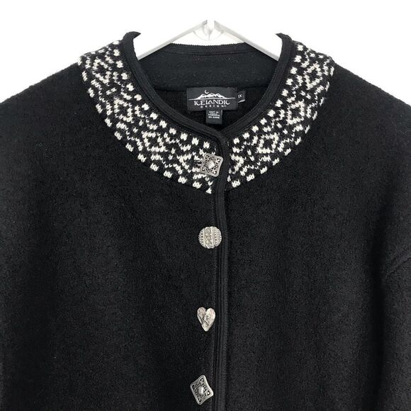 Icelandic Design Black White Nordic Design 100% Wool Sweater Coat - Picture 4 of 16